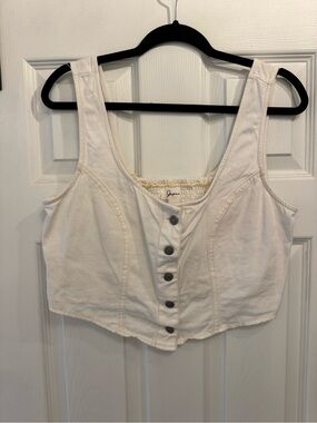Japna Sleeveless cream denim Button-Front Crop Top
